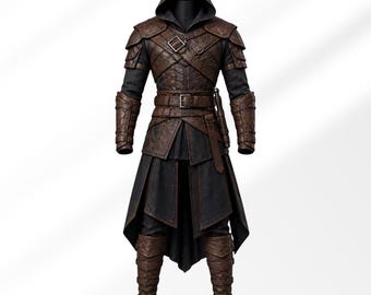 Men's Leather Rogue Costume, Medieval Ranger Assassin Outfit, Hooded Fantasy LARP Armor, Warrior Costume, Cosplay Costume