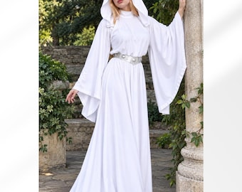 Princess Leia Dress, White Leia Costume, Hooded Leia White Gown, Women's Cosplay Dress, Renaissance Costume, Wizard costume, LARP Outfits