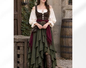 Renaissance Pirate Wench Costume, Medieval Tavern Dress, Custom Women's Fantasy Cosplay Outfit, LARP Costume, Wizard Costume
