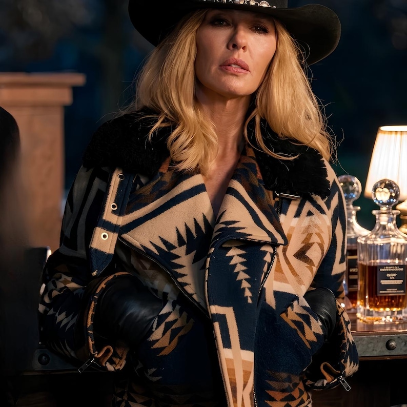 Women's Western Aztec Aviator Jacket | Southwestern Tribal Coat | Shearling Collar Jacket | Ranch Style Jacket | Cowgirl Aztec Pattern Jacke image 2