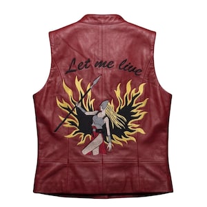 Dam Claire Redfield röd läderväst, lädergamingväst, läderväst för kvinnor, Comic Con-outfit, cosplay-läderjacka, röd väst