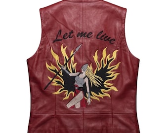 Women’s Claire Redfield Red Leather Vest, Leather Gaming Vest, Women Leather Vest, Comic Con Outfit, Cosplay Leather Jacket Vest, Red vest