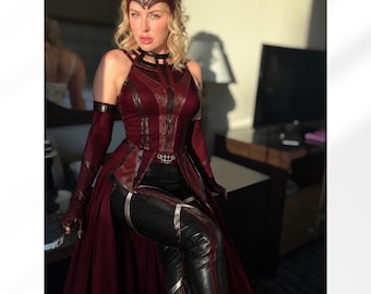 Scarlet Witch Cosplay Costume, Wanda Maximoff Outfit, Women's Burgundy Gothic Costume, Custom Size Halloween & Convention Set