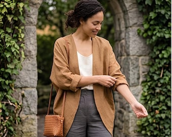 Linen Cocoon Cardigan Women | Linen Kimono Jacket | Oversized Linen Coat | Summer Layering Cardigan | Linen Cover Up | Summer Loose Cardigan