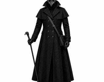 Plague Doctor Trench Coat Gothic Capelet Coat Steampunk Cosplay Costume Custom Size | Wizard Costume