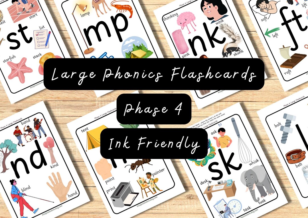 Phase 4 Phonics Large Flashcards Digital Download - Ink Friendly ...