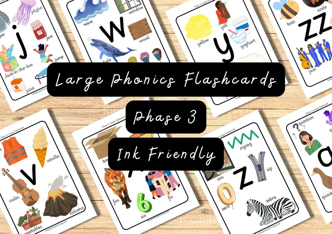 Phase 3 Phonics Large Flashcards Digital Download - Ink Friendly ...