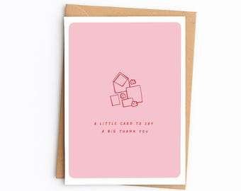 Una pequeña tarjeta para dar las gracias / Tarjeta de agradecimiento adorable / Tarjeta para decir "Simplemente porque sí" / Ilustración roja y rosa hecha a mano / Tarjeta de felicitación A6