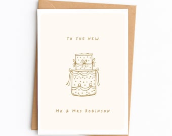 PERSONALISED Wedding Cake Card | Neutral | You're Married, On Your Wedding Day, Marriage Congratulations, Just Married, A6 Greetings Card