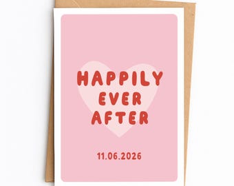 Tarjeta personalizada "Felices para siempre" / Boda, Para la feliz pareja / Felicitaciones por su día de bodas / Rojo y rosa / Tarjeta de felicitación A6