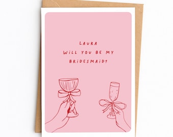PERSONALISED Bridesmaid Proposal Card | Will You Be my Bridesmaid, Maid of Honour, Wedding Stationary, Red & Pink Illustration, A6 Card