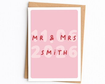 PERSONALISED Congratulations on your Wedding Card, Custom You're Married Card | Red & Pink Illustration | A6 Greetings Card