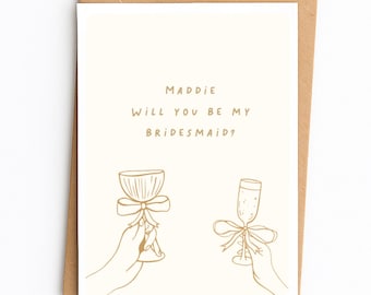 PERSONALISED Bridesmaid Proposal Card | Will You Be my Bridesmaid, Maid of Honour, Wedding Stationary, Neutral Glasses Illustration A6
