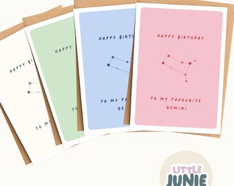 Gemini Constellation Birthday Card | Horoscope Zodiac Star Sign Greeting (A6)