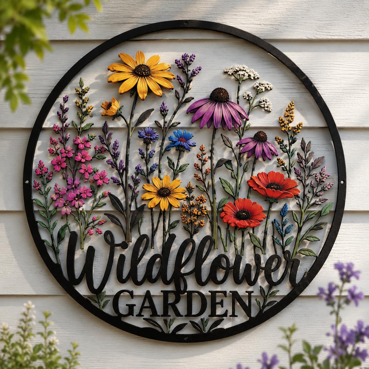 Custom Wildflower Garden Metal Sign, 2D Wildflower Wall Decor, Floral Garden Art, Outdoor Metal Wall Hanging, Garden Lover Gift