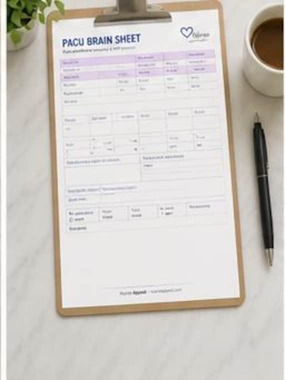 PACU Nurse Brain Sheet Printable | Post Anesthesia Care Unit Report Sheet | Nursing Organizer | Patient Notes Template | PDF