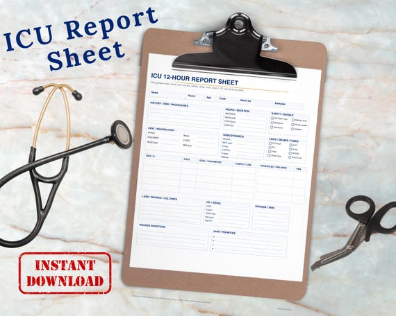 ICU Nurse Brain Sheet Bundle | 12-Hour Report, Drip Card, Vent Sheets (Digital Download)