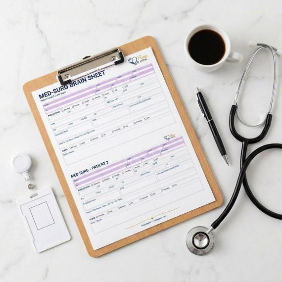 Med/Surg Brain Sheet Bundle Printable Nurse Report Sheet