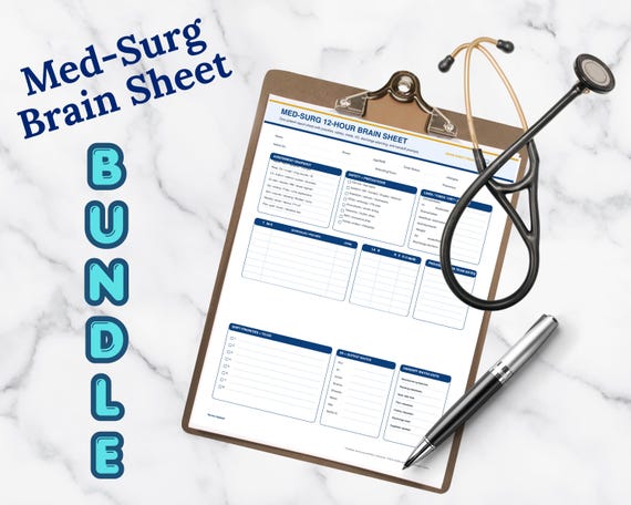 Med-Surg Nurse Brain Sheet Bundle | Printable Nursing Report Sheet, Shift Organizer, SBAR, Labs, Med Pass, Discharge Planner PDF