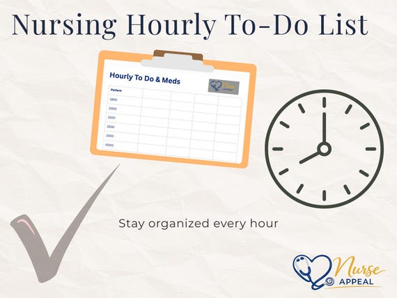 Nursing Hourly To-do and Meds list/AM/5 patients
