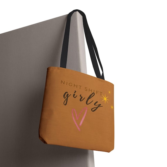 Night Shift Girly tote bag | brown script heart stars