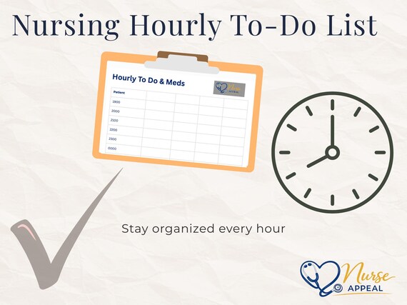Nursing Hourly To-do and Meds list/AM/4 Patients