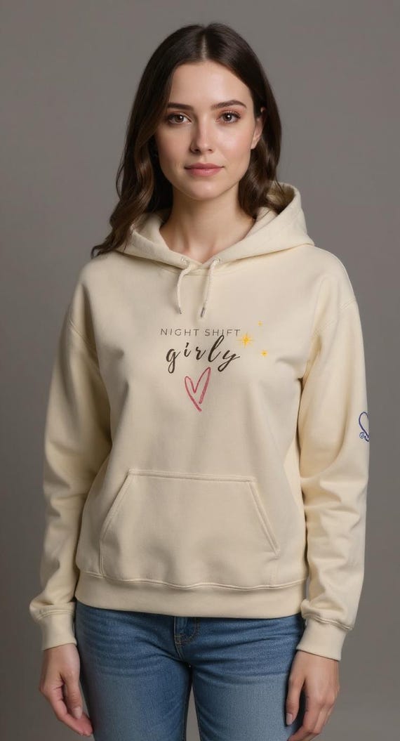 Night Shift Girly Heart Hoodie | Cozy Sweatshirt with Delicate Design