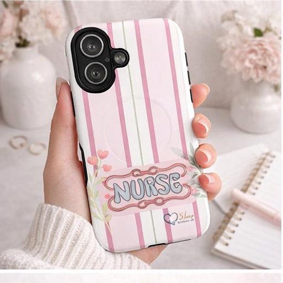 Nurse Striped Pink Phone Case | Tough Magnetic Case