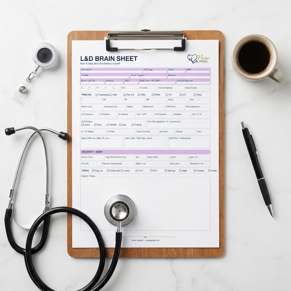 L&D Nurse Brain Sheet Bundle | Labor and Delivery Handoff Report | Printable PDF Digital Download
