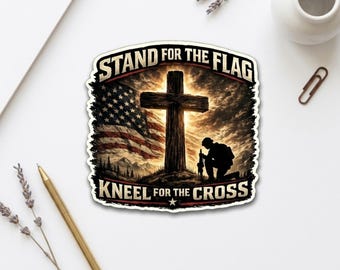 Patriotic Christian Sticker | American Flag, Cross, Kneeling Soldier Decal