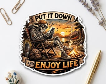 Funny Skeleton Stickers – Camping Sunset Adventure Outdoor Waterproof Decal