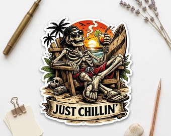 Skull Skeleton Sticker – Funny Beach Summer Vinyl Waterproof Sarcasm Decal