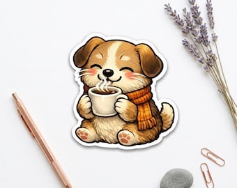 Dog Coffee Stickers – Funny Animal Kawaii Puppy Waterproof Fall Vinyl Decal