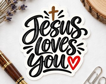Jesus Loves You Sticker, Christian Faith Decal, Religious Gift, Bible Journal Laptop Sticker