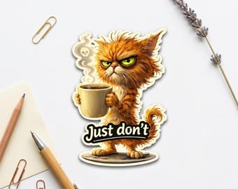 Cat Coffee Stickers For Animal Lover – Grumpy Sarcastic Humor Waterproof Vinyl Decal