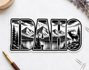 Idaho Sticker Mountain Lake Elk Nature Scene Vinyl Decal Wildlife Forest Waterproof Laptop Gift
