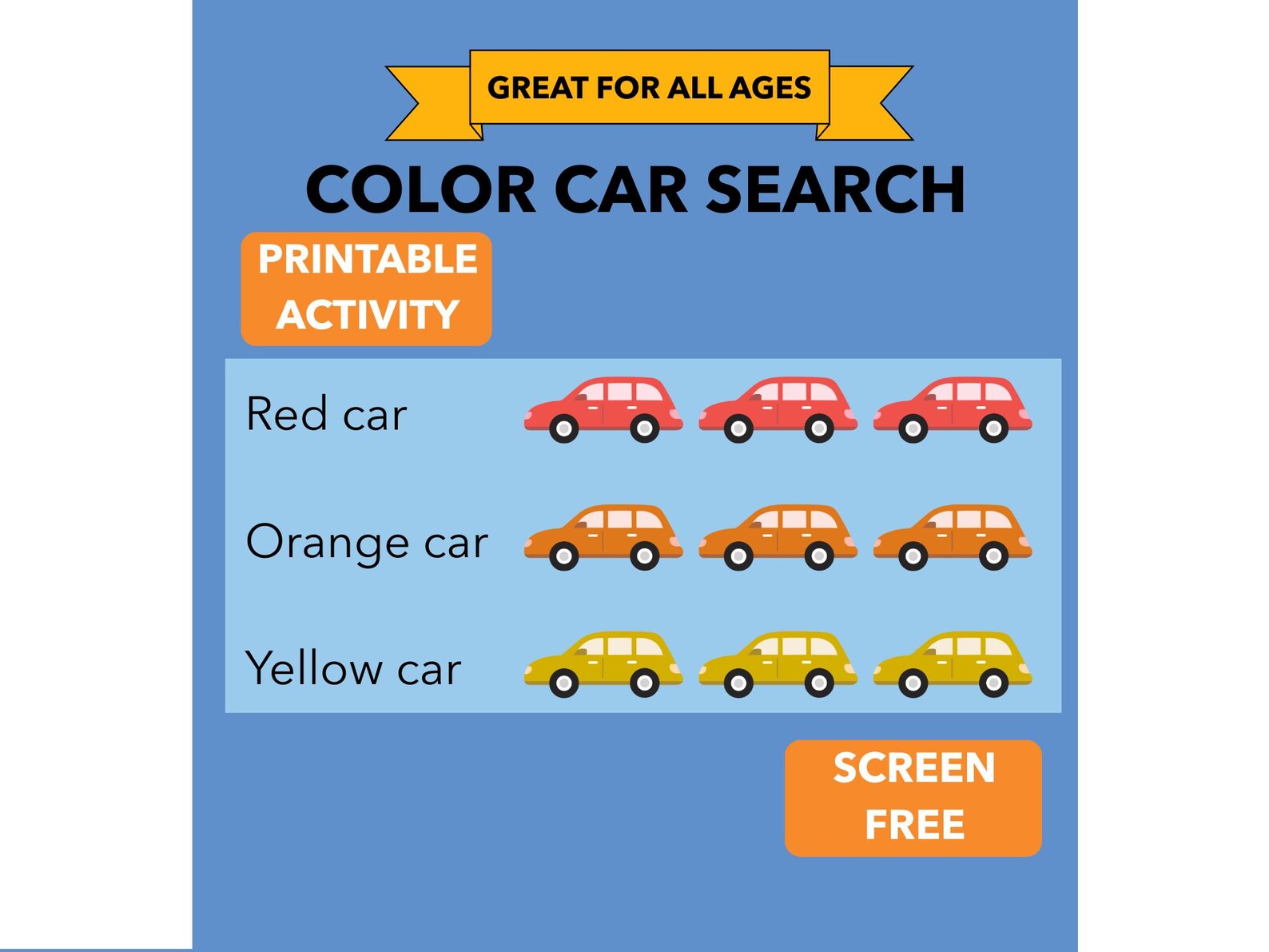 Car Color Search Printable for Kids, Road Trip Activity, Travel Game ...