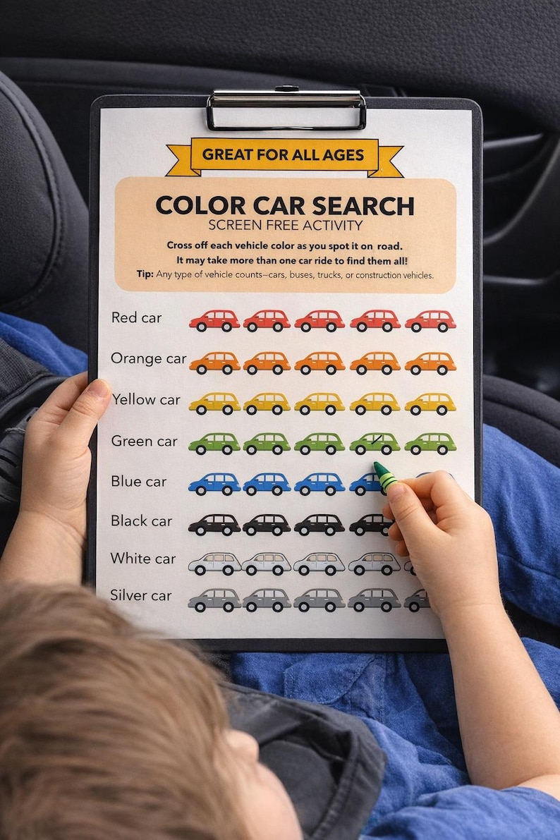 Car Color Search Printable for Kids, Road Trip Activity, Travel Game ...