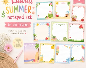 Kawaii Summer Notepad Bundle | 10 Printable Memo Pad Designs (Digital Download)