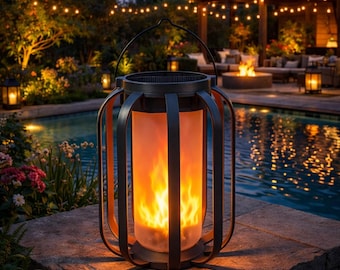 Solar Lantern LED Flickering Flame Light Outdoor Waterproof Garden Lamp Hanging Patio Camping Decor Warm Glow Lantern