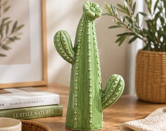 Groene keramische cactusvaas in Scandinavische stijl | Minimalistische woondecoratie | Moderne woonkamer- en slaapkamerdecoratie | Esthetisch en uniek cadeau