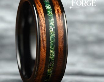 Moss Agate Whiskey Barrel Wood Black Tungsten Wedding Ring Promise Bands Personalized 8mm