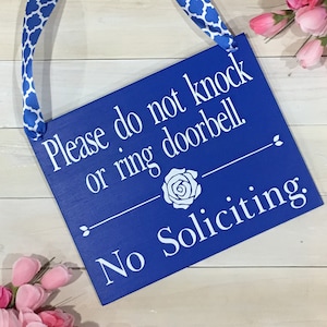 Please do not knock or ring doorbell No Soliciting Sign with Ribbon