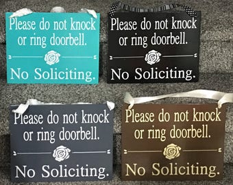 Pleas do not knock or ring doorbell No Soliciting Sign with Ribbon