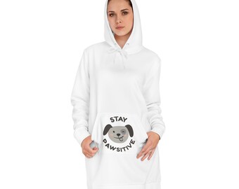 Stay Pawsitive Dog Face Hoodie Dress | Cute Pet Pun Pocket Design