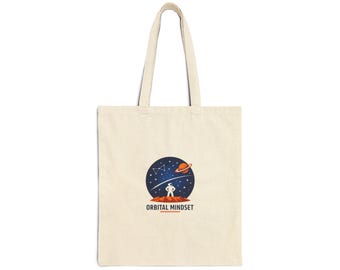 Orbital Mindset Tote, mission patch space tote | astronaut, rocket, cosmic science nerd