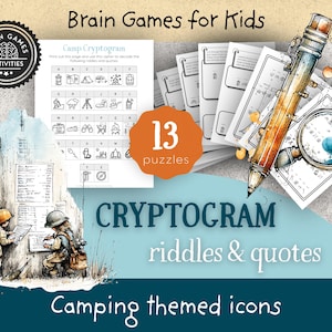 Camping Cryptograms for Kids | Nature riddles in secret code | Detective play (A4 included)