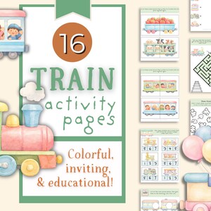 Trains Activity Pack | PreK and K worksheets | Math, Art, Reading, Writing (Instant Download)
