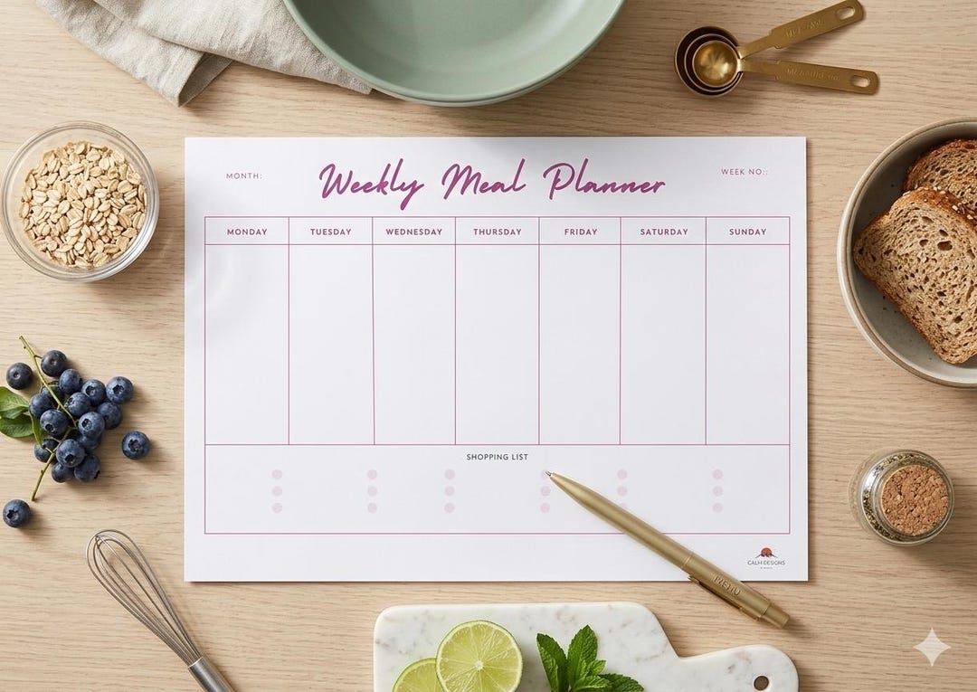 Weekly Meal Planner With Shopping List | Dusty Rose Kitchen Organizer ...