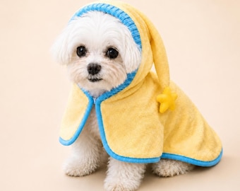 Soft Hooded Dog Bath Towel Robe with Yellow Star for Pets